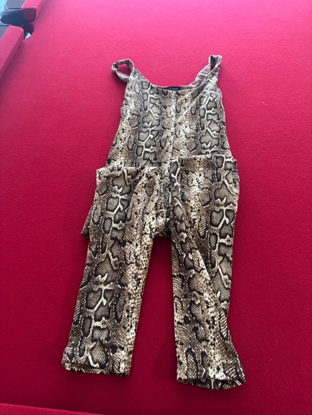 Snake Print Cotton Blend Jumpsuit Overalls - Brown
